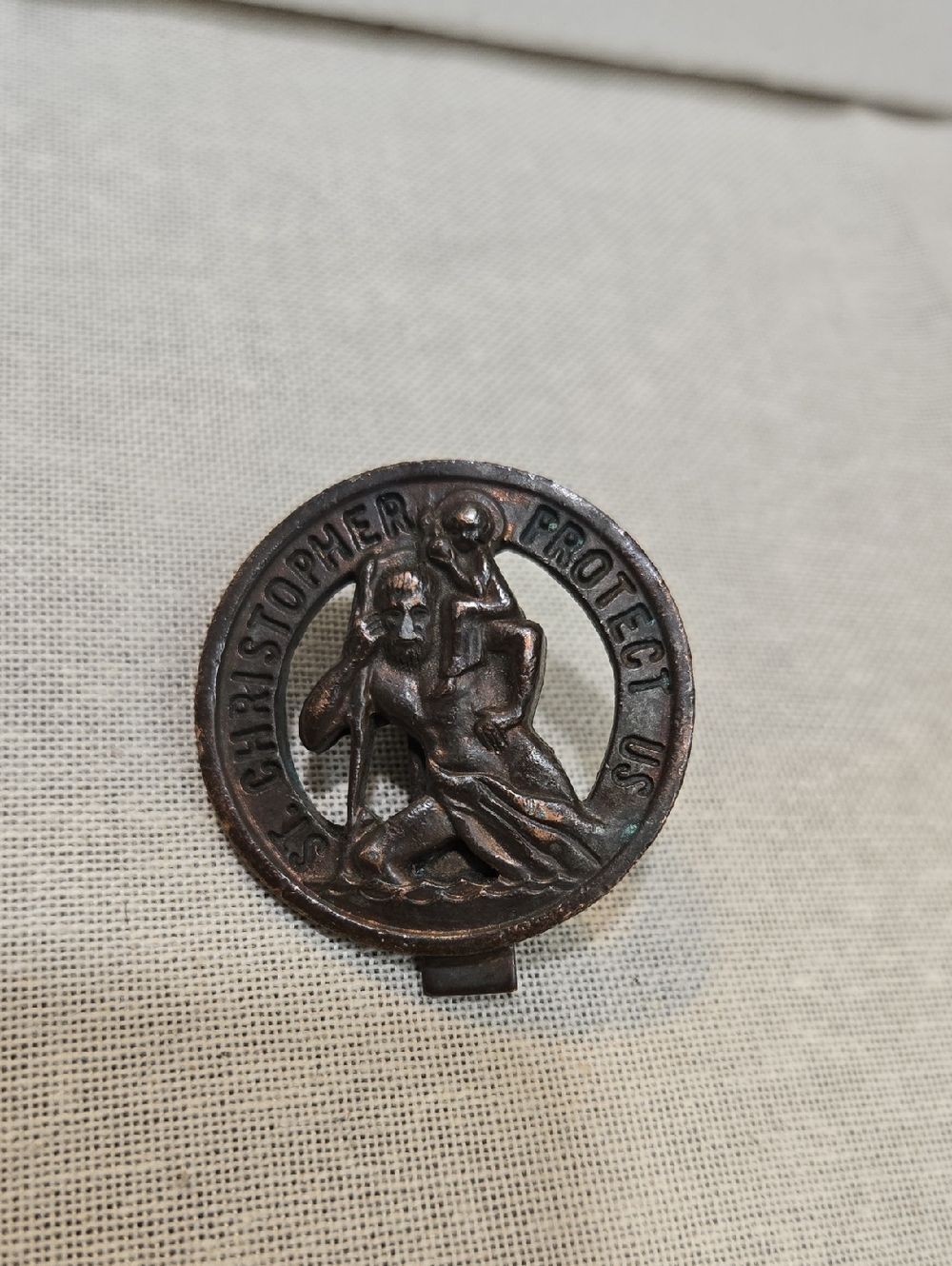 St. Christopher Medal Pendant - Bronze Finish Sun Visor Clip
